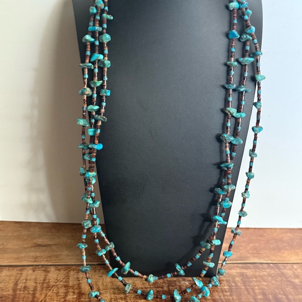 Vintage 3 Strand Turquoise Sterling Necklace - Picture 12 of 15